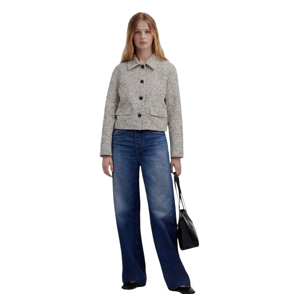 Madewell‎ Button Front Tweed Jacket Women Size 2 Fletcher Black & White $70 MSRP